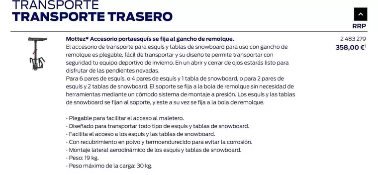  Accesorio Portaesquís Se Fija Al Gancho De Remolque