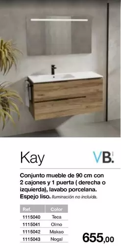 Kay Conjunto Mueble Con 2 Cajones Y 1 Puerta (Derecha O Izquierda), Lavabo Porcelana. Espejo Liso.