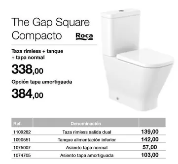 Roca - The Gap Square Compacto Taza Rimless + Tanque + Tapa Normal