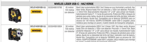 Dewalt - Niveles Laser Usb C Haz Verde