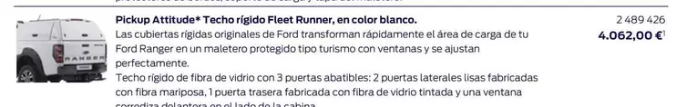 Pickup Attitude* Techo Rígido Fleet Runner, En Color Blanco.