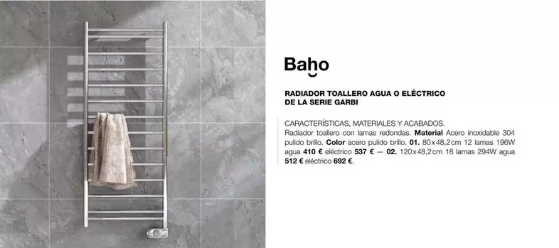 Radiador Toallero Agua O Eléctrico De La Serie Garbi
