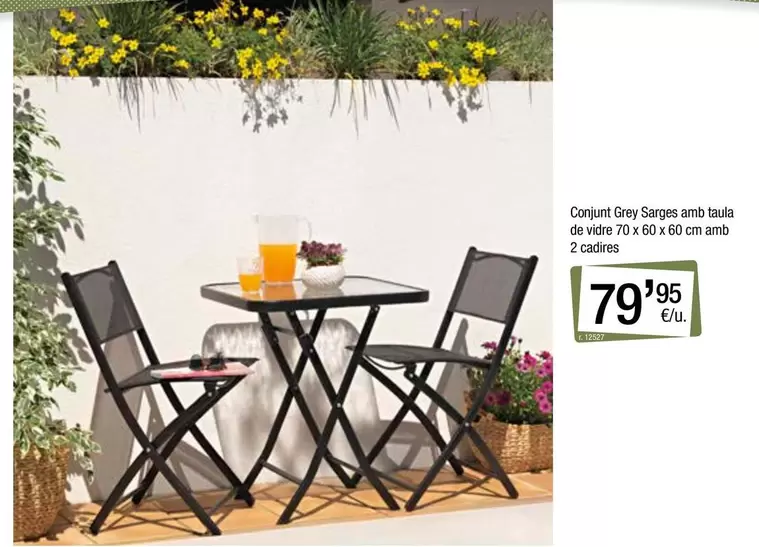 Conjunt Grey Sarges Amb Taula De Vidre 70 X 60 X 60 Cm Amb 2 Cadires
