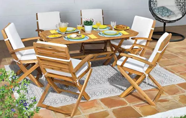 Conjunt Wood De Fusta Amb Taula Plegable 150 X 86 X 75 Cm I 6 Cadires 57 X 62 X 91 Cm