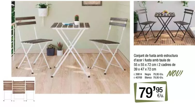 Conjunt De Fusta Amb Estructura D'acer I Fusta Amb Taula De 55 X 55 X 72 Cm I 2 Cadires De 39 X 47 X 72 Cm