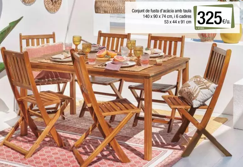 Conjunt De Fusta D'acácia Amb Taula 140 X 90 X 74 Cm, I 6 Cadires