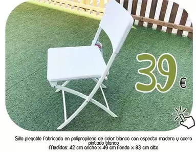 Silla Plegable Fabricada En Polipropileno De Color Blanco Con Aspecto Madera Y Acero Pintado Blanco