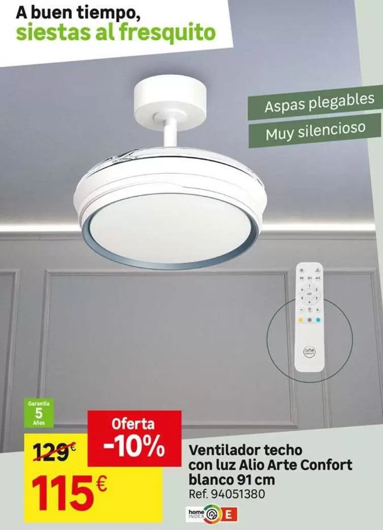 Confort - Ventilador Techo Con Luz Alio Arte  Blanco 91 Cm