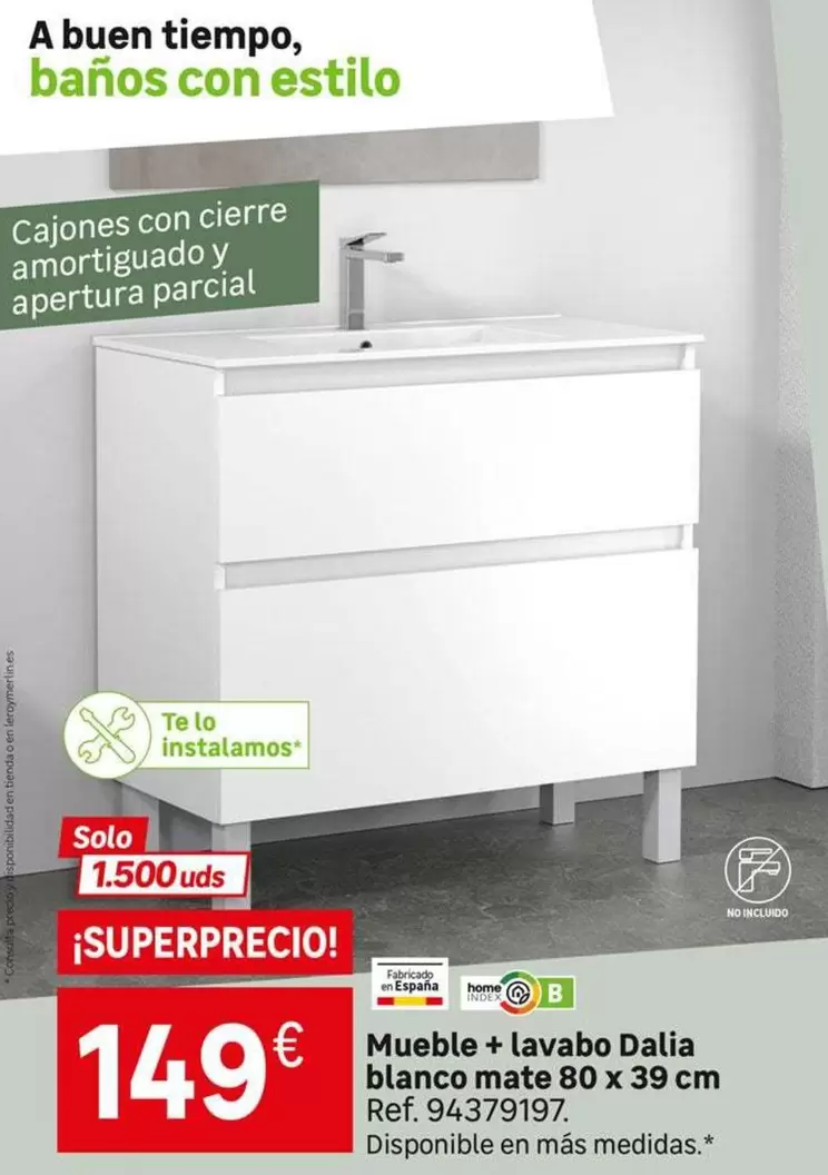 Dalia  - Mueble + Lavabo Blanco Mate 80 X 39 Cm