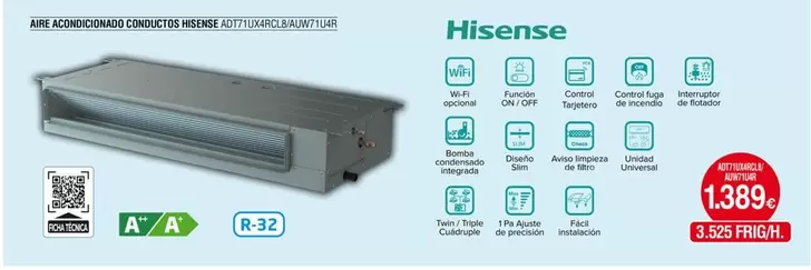 Hisense - Aire Acondicionado Conductos ADT71UX4RCL8/AUW71U4R