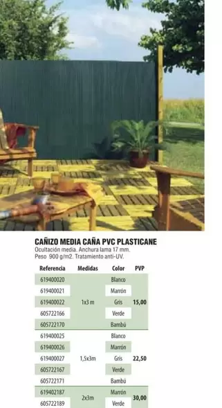 Canizo Media Cana PVC Plasticane