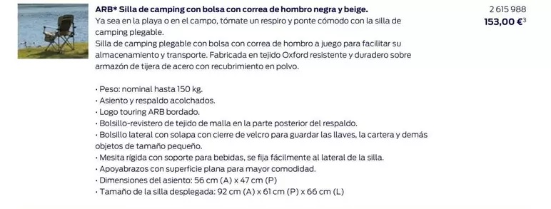 Silla De Camping Con Bolsa Con Correa De Hombro Negra Y Beige