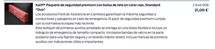 Kalff - Paquete De Seguridad Premium Con Bolsa De Tela En Color Rojo