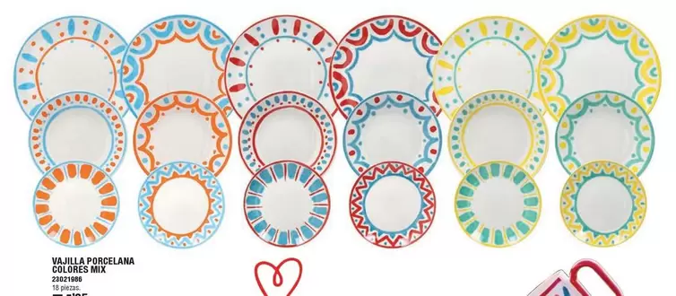 Vajilla Porcelana Colores Mix