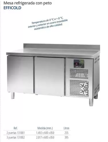 Efficold - Mesa Refrigerada Con Peto Efficold