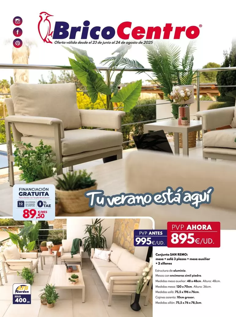 Conjunto San Remo: Mesa + Sofá 3 Plazas + Mesa Auxiliar + 2 Sillones