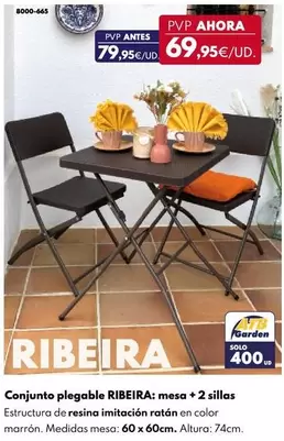 Conjunto Plegable Ribeira: Mesa + 2 Sillas 