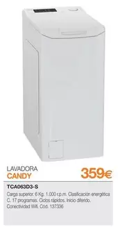 Candy - Lavadora TCA093D3-S