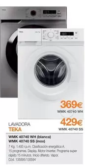 Teka - Lavadora WMK 40740 WH (blanca) 