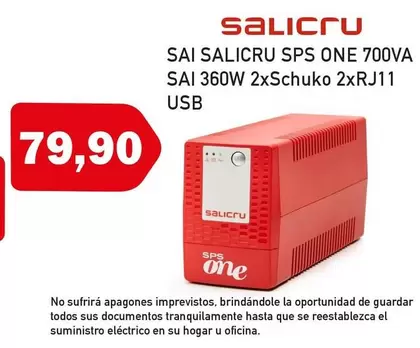 Salicru - Sai  SPS One 700va Sai 360w 2x Schuko 2xRj11 Usb