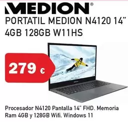 Medion - Portatil N4120 Pantalla 14" Fhd. Memoria Ram 4gb Y 128gb Wifi. Windows 11