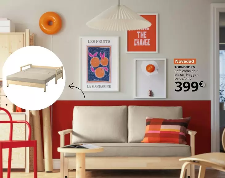 Tornsborg - Sofá Cama De 2 Plazas, Naggen Beige/pino 