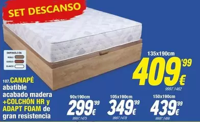 Canapé Abatible Acabado Madera +Colchón Hr Y Adapt Foam De Gran Resistencia