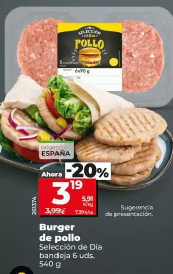 Seleccion De Dia - Burger De Pollo Bandeja 6 Uds.540 G