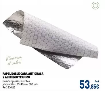 Papel Doble Cara Antigrasa Y Aluminio Termico