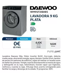 Daewoo - Lavadora 9 Kg Plata