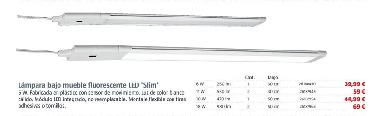 Lampara Bajo Mueble Fluorescente LED 'Slim'