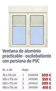Ventana De Aluminio Practicable Oscilobatiente Con Persiana De Pvc