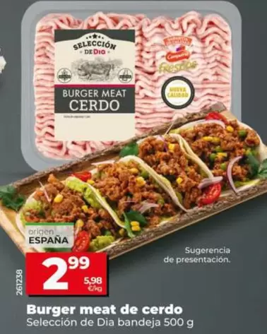 Seleccion De Dia - Burger Meat De Cerdo Bandeja 500 G