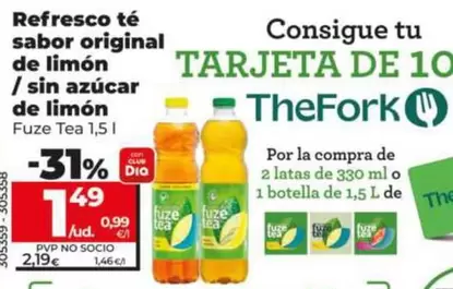 Fuze Tea - Refresco Té Sabor Original De Limón 1,5 L