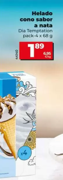 Dia Temptation - Helado Cono Sabor A Nata Pack-4 X 68 G