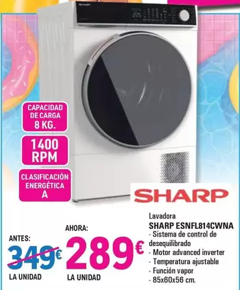 Sharp - Lavadora ESNFL814CWNA