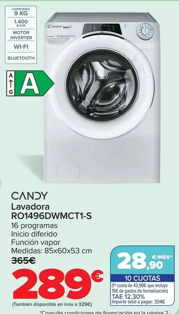 Candy - Lavadora RO1496DWMCT1-S