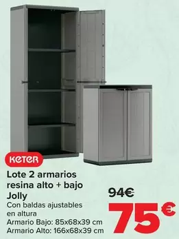 Keter - Lote 2 Armarios Resina Alto + Bajo Jolly