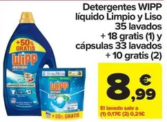 Wipp - Detergentes Líquido Limpio Y Liso 35 Lavados  + 18 Gratis (1) Y Cápsulas 33 Lavados  + 10 Gratis (2)