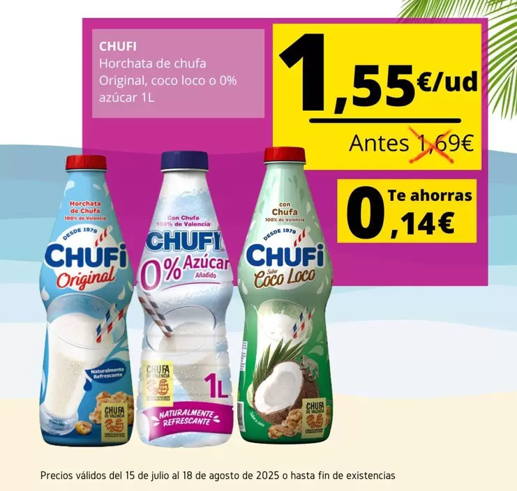 Chufi - Horchata De Chufa Original/ Coco Loco O 0% Azúcar