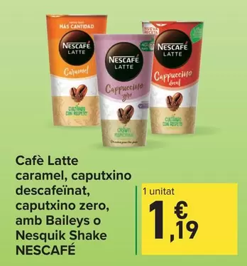 Nescafé - Cafe Latte Caramel, Caputxino Descafeïnat, Caputxino Zero, Amb Baileys O Nesquik Shake