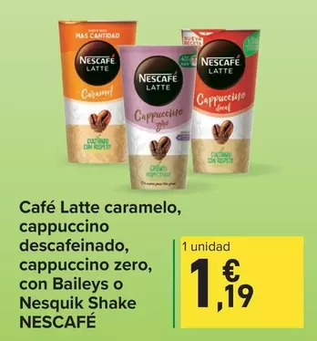 Nescafé - Cafe Latte Caramelo, Cappuccino Descafeinado, Cappuccino Zero, Con Baileys O Nesquik Shake