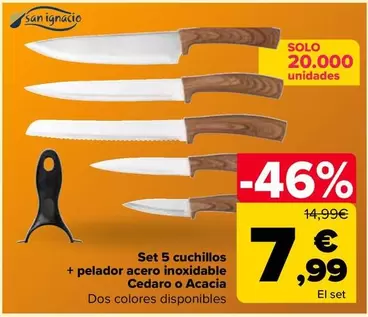 San Ignacio - Set 5 Cuchillos + Pelador Acero Inoxidable Cedaro O Acacia
