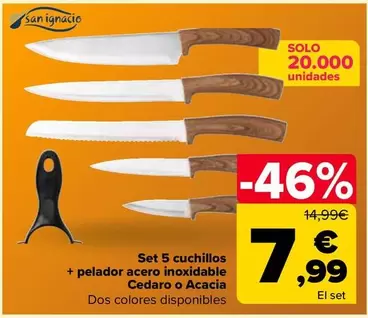 San Ignacio - Set 5 Cuchillos + Pelador Acero Inoxidable Cedaro O Acacia