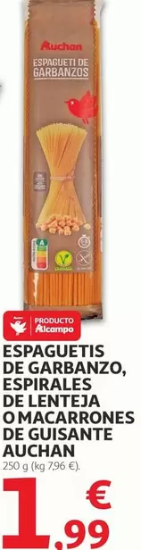 Auchan - Espaguetis De Garbanzo, Espirales De Lenteja O Macarrones De Guisante