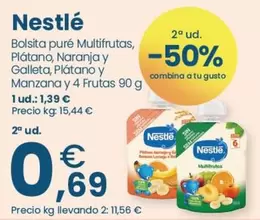 Nestlé - Bolsita Puré Multifrutas, Plátano, Naranja Y Galleta, Platano Y Manzana Y 4 Frutas