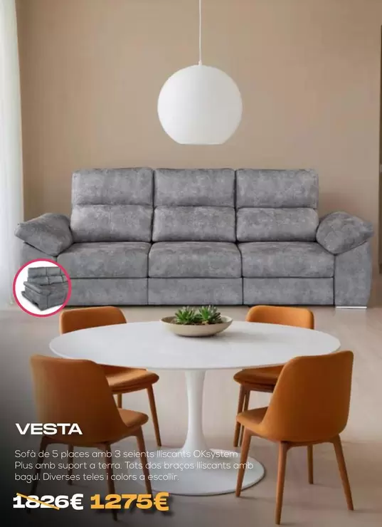 Vesta Sofa De 5 Places Amb 3 Seients Lliscant Oksystemplus Amb Suport A Terra