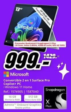 Microsoft - Convertible 2 En 1 Surface Pro Copllot+pc Windows 11 Home