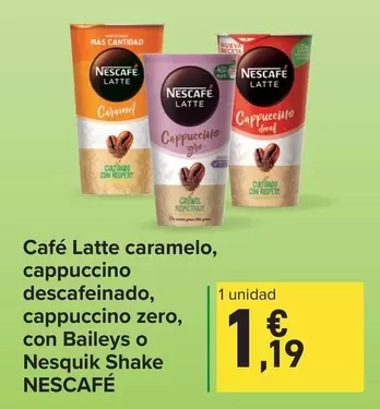 Nescafé - Cafe Latte Caramelo, Cappuccino Descafeinado, Cappuccino Zero, Con Baileys O Nesquik Shake