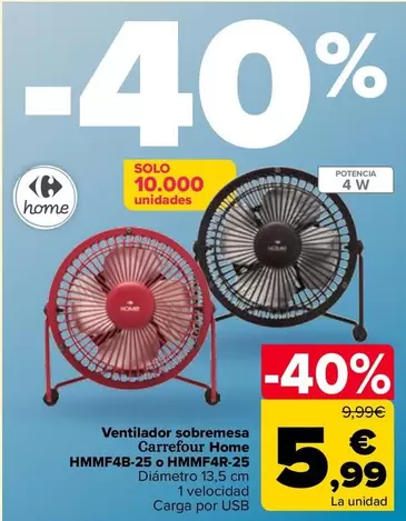 Carrefour Home - Ventilador Sobremesa HMMF4B-25 O HMMF4R-25